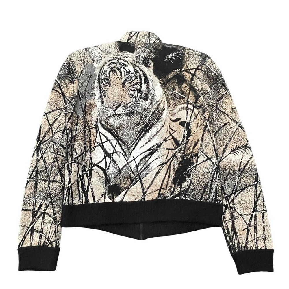 St. John Collection By Marie Gray Full Zip Knit Jacket Tiger Embellished, Size 4